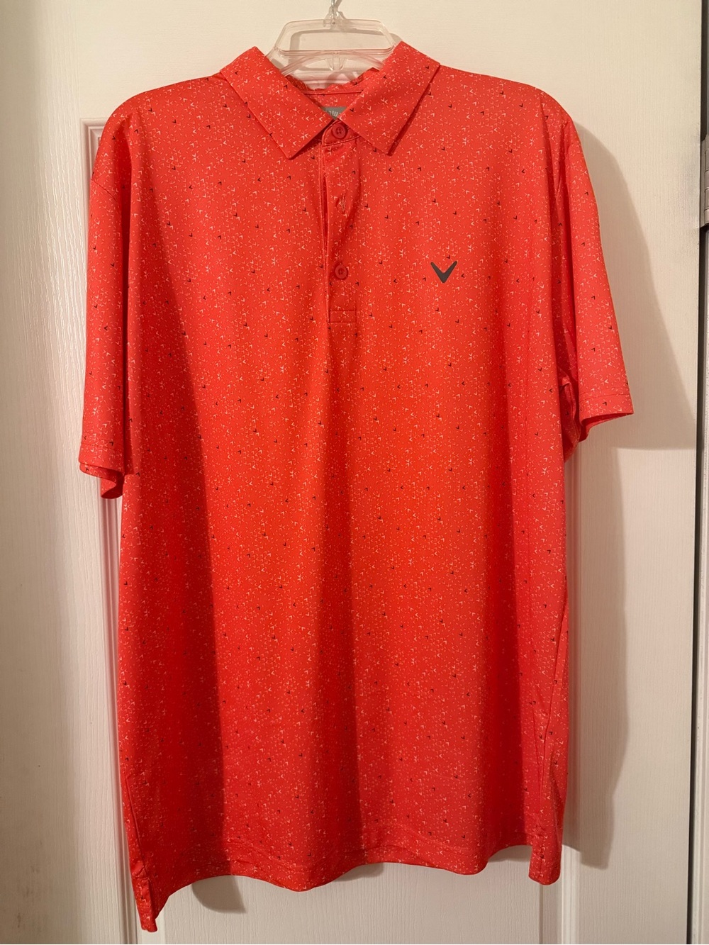 Callaway Coral Red Short-Sleeve Polo with Micro Dot Print